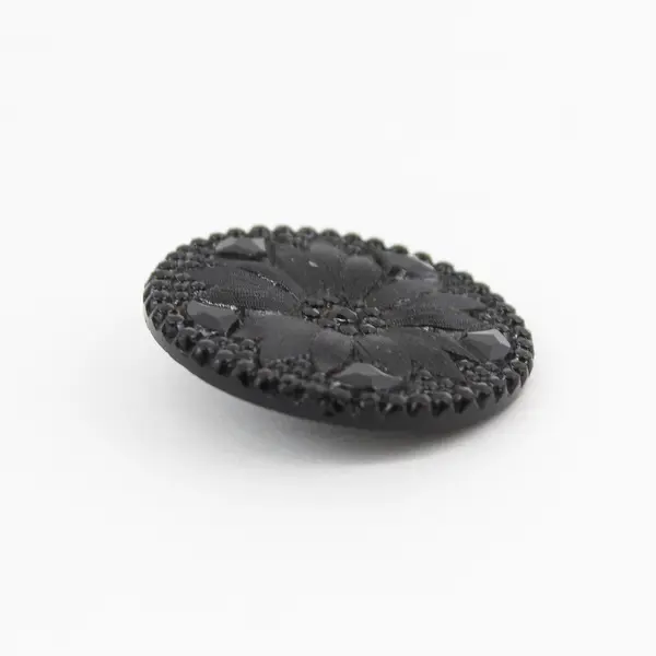 Antique Victorian Black Glass Faceted Floral Design Button 1-1/4"