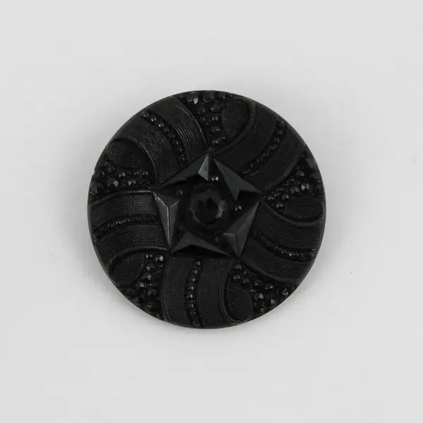 Antique Victorian Black Glass Ornate Faceted Design Button 1-1/4"