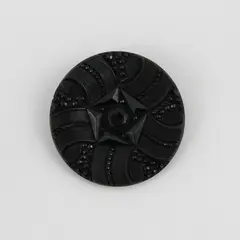 Antique Victorian Black Glass Ornate Faceted Design Button 1-1/4"
