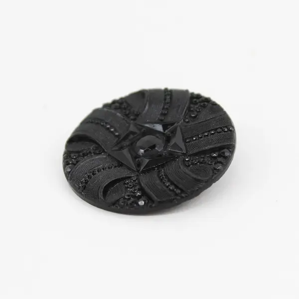 Antique Victorian Black Glass Ornate Faceted Design Button 1-1/4"