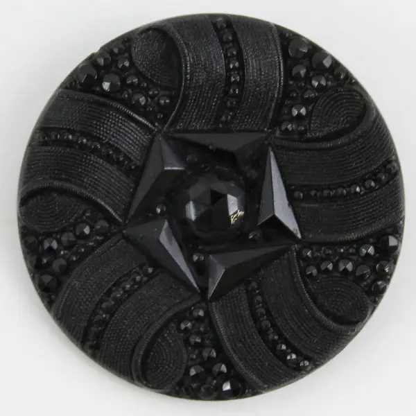Antique Victorian Black Glass Ornate Faceted Design Button 1-1/4"