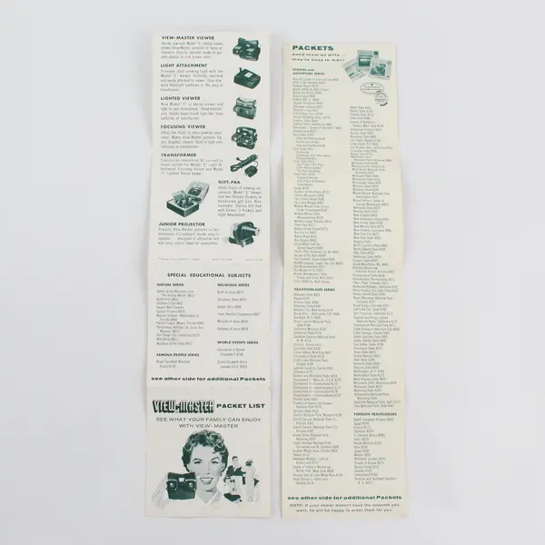 Lot Of 2 Vintage View-Master Packet Lists Brochure Ephemera