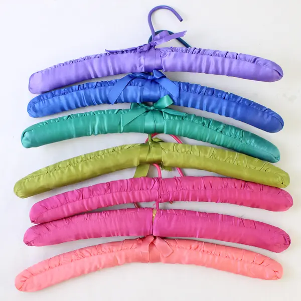 Lot of 7 Colorful Padded Silk Covered Clothes Hangers