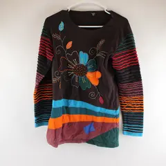 Unbranded Size M Nepalese 100% Cotton Boho Patchwork Embroidered Long Sleeve Top