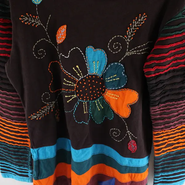 Unbranded Size M Nepalese 100% Cotton Boho Patchwork Embroidered Long Sleeve Top