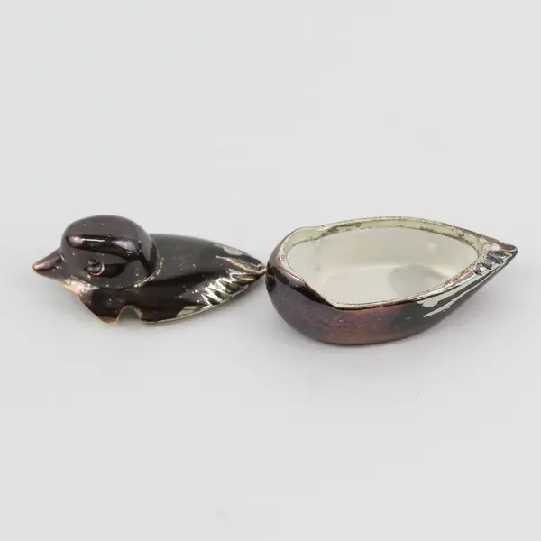 Vtg Mini Bronze Tone Metal Duck Salt Cellar with Lid and Spoon Made In Japan 