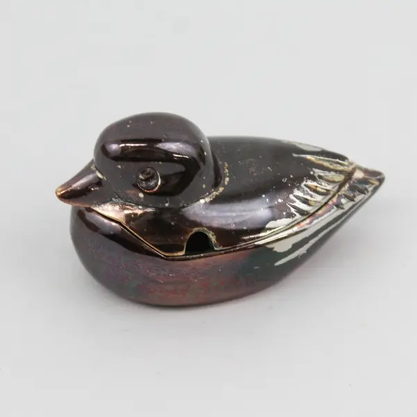 Vtg Mini Bronze Tone Metal Duck Salt Cellar with Lid and Spoon Made In Japan 