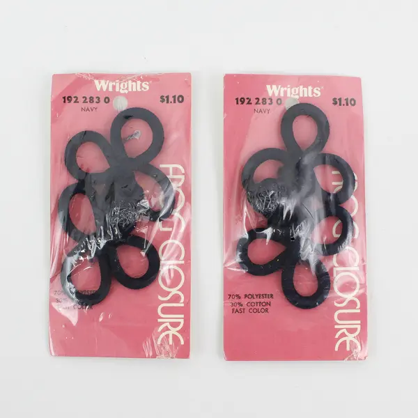 Lot of 2 Wright's Frog Closures for Sewing, Navy Blue New 