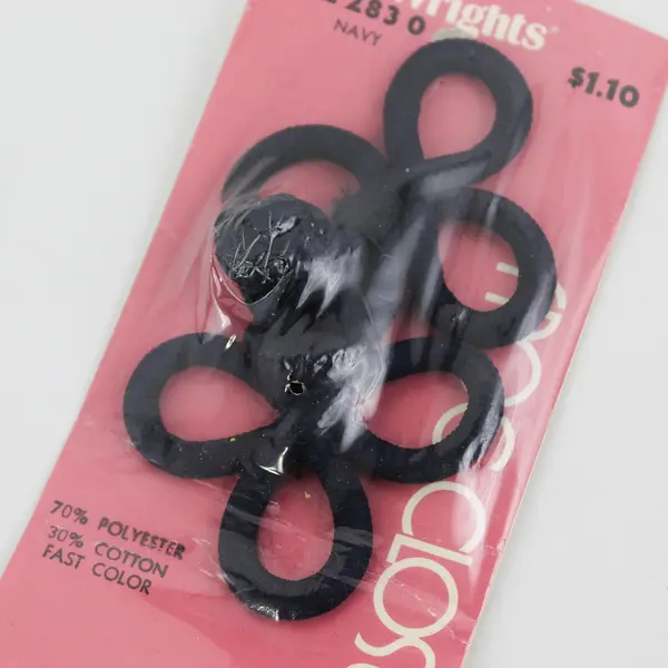 Lot of 2 Wright's Frog Closures for Sewing, Navy Blue New 