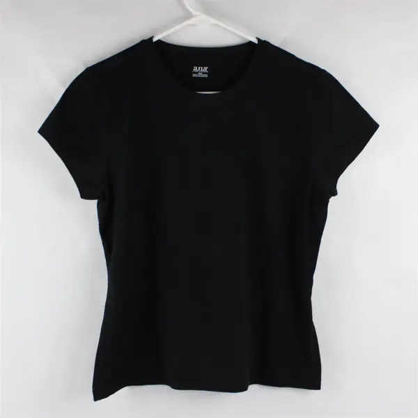 A. N. A. Solid Black Color Short Sleeve T-Shirt Top Cotton/Spandex Women's M