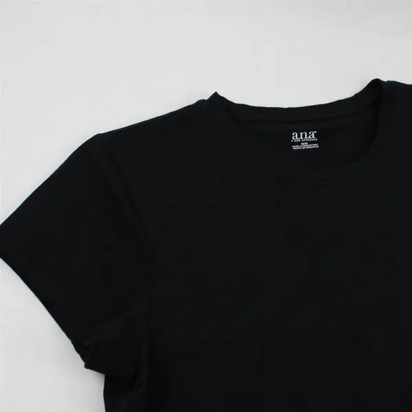 A. N. A. Solid Black Color Short Sleeve T-Shirt Top Cotton/Spandex Women's M