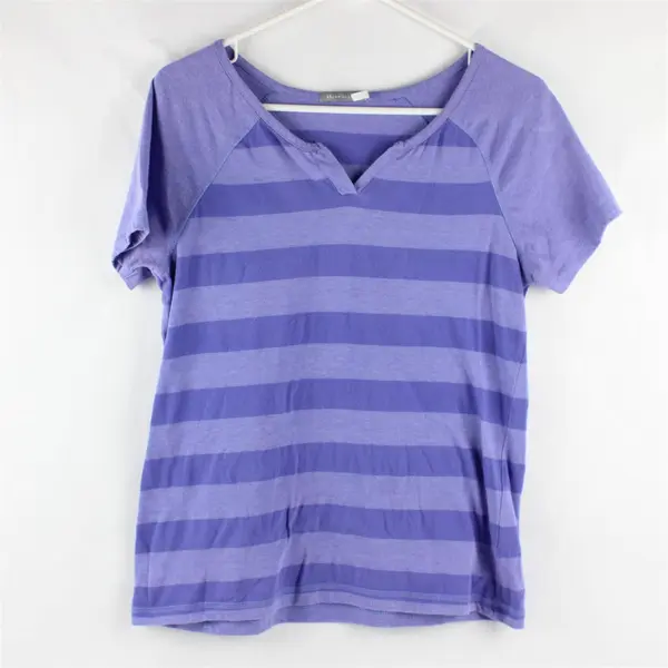 Threehearts Purple Large Horizontal Striped Short Sleeve T-Shirt Women's Size M