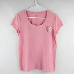 Gap Solid Pink Color Sequin Rose Short Sleeve T-Shirt 100% Cotton Women's Size M
