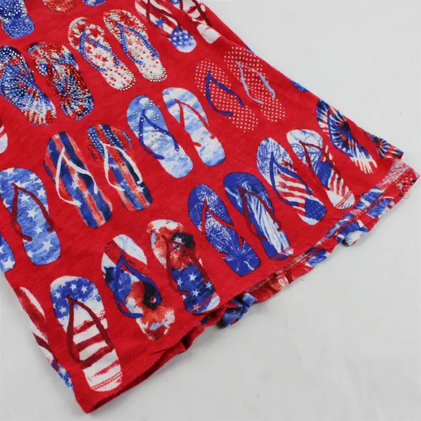 Onque Casual Red/White/Blue Flip-Flop Print Sleeveless Top 100% Cotton Women's L
