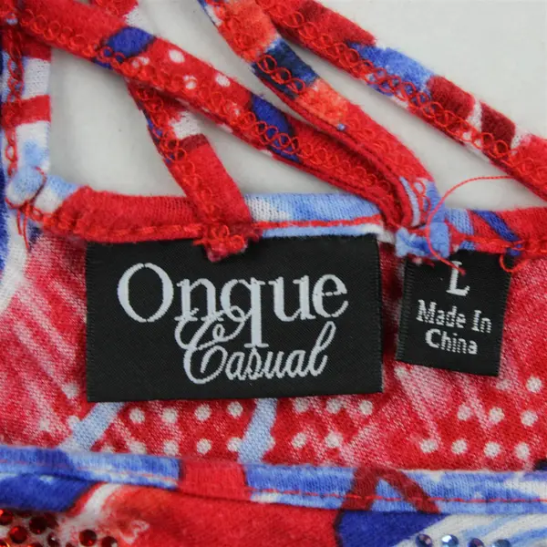 Onque Casual Red/White/Blue Flip-Flop Print Sleeveless Top 100% Cotton Women's L
