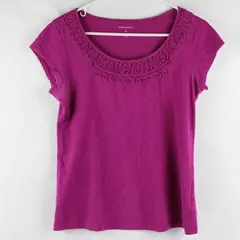 Banana Republic Solid Purple Color Short Sleeve Top 100% Cotton Women's Size M