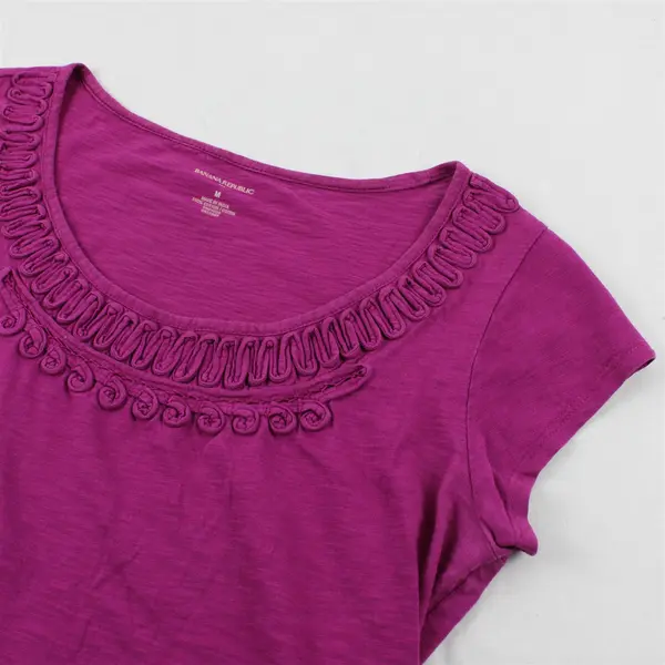 Banana Republic Solid Purple Color Short Sleeve Top 100% Cotton Women's Size M
