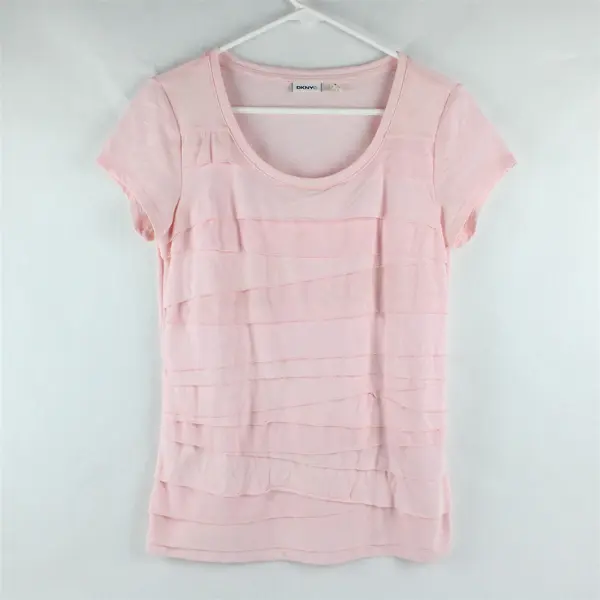DKNYC Solid Baby Pink Short Sleeve Shirt Top Polyester/Viscose Women's Size M