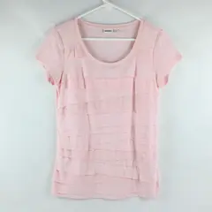 DKNYC Solid Baby Pink Short Sleeve Shirt Top Polyester/Viscose Women's Size M