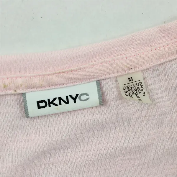 DKNYC Solid Baby Pink Short Sleeve Shirt Top Polyester/Viscose Women's Size M