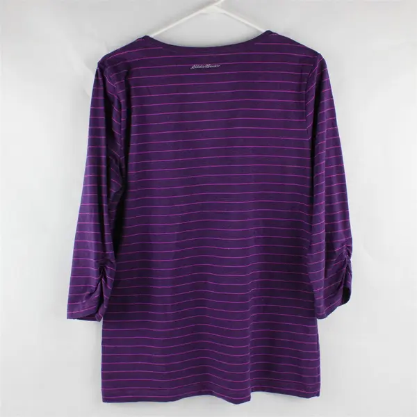 Eddie Bauer Purple Horizontal Striped Quarter Length Sleeve Top Women's Size M