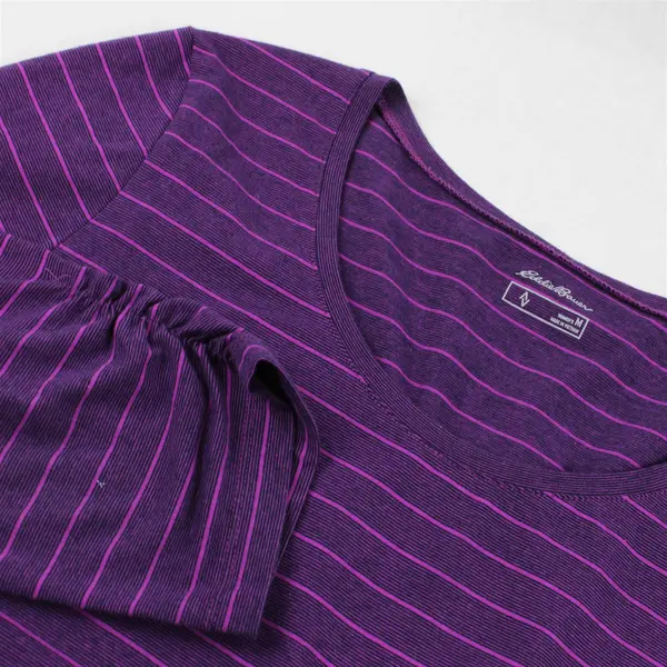 Eddie Bauer Purple Horizontal Striped Quarter Length Sleeve Top Women's Size M