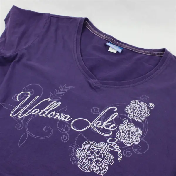 E. M. I  Sportswear Purple "Wallowa Lake" Short Sleeve Top 100% Cotton Women's M