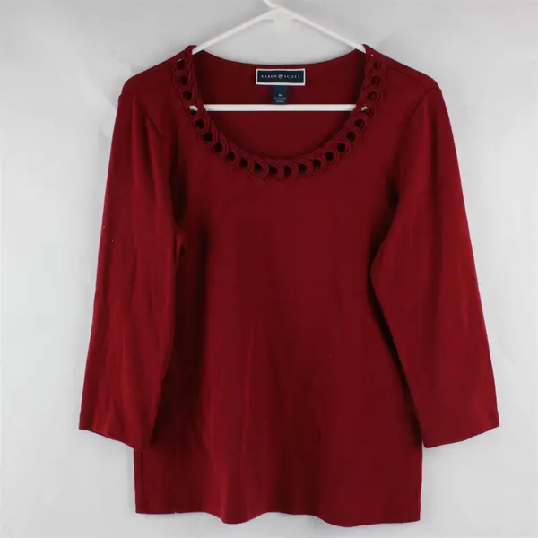 Karen Scott Solid Red Color Quarter Length Sleeve Top 100% Cotton Women's Size M