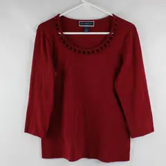Karen Scott Solid Red Color Quarter Length Sleeve Top 100% Cotton Women's Size M