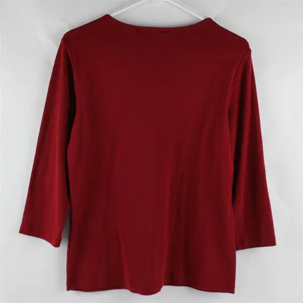 Karen Scott Solid Red Color Quarter Length Sleeve Top 100% Cotton Women's Size M