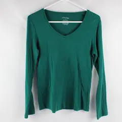 St. John's Bay Solid Green Color Long Sleeve Shirt Top 100% Cotton Womens Size M