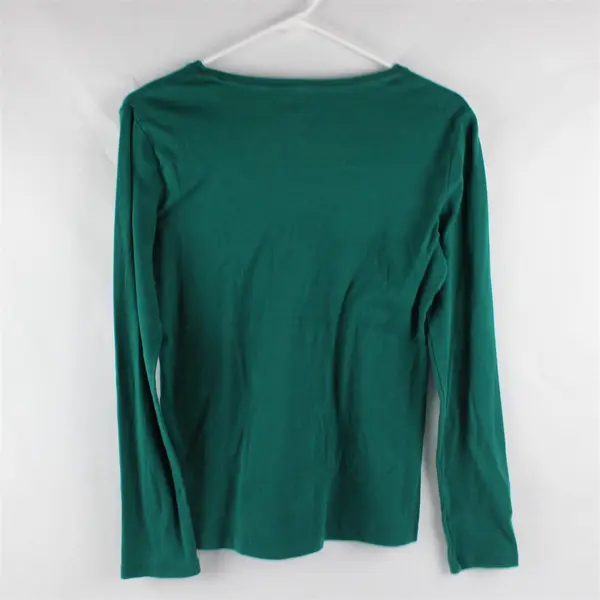 St. John's Bay Solid Green Color Long Sleeve Shirt Top 100% Cotton Womens Size M