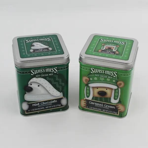 Lot of 2 Swiss Miss Holiday Bear Collectible Empty Square Tins