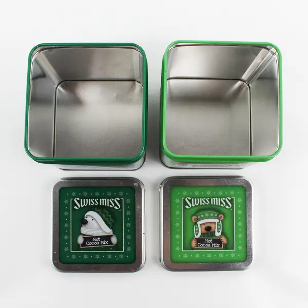 Lot of 2 Swiss Miss Holiday Bear Collectible Empty Square Tins