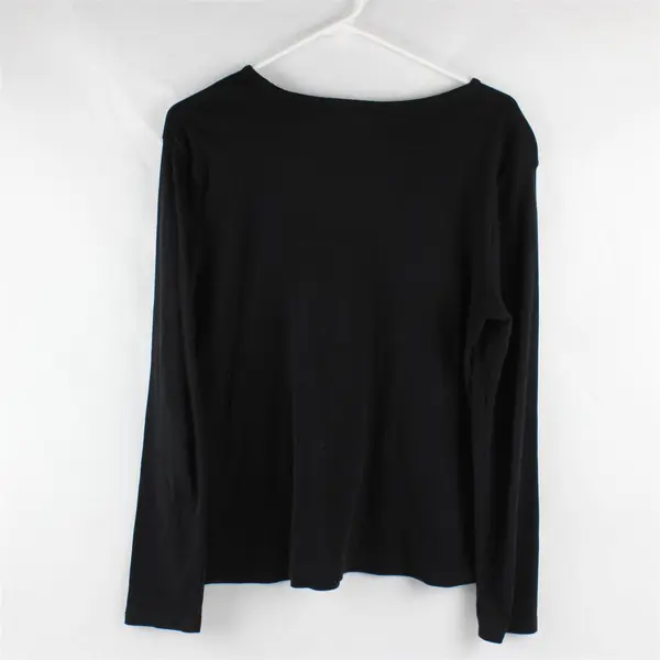 Karen Scott Black Beaded Floral Long Sleeve Shirt Top 100% Cotton Women's Size M