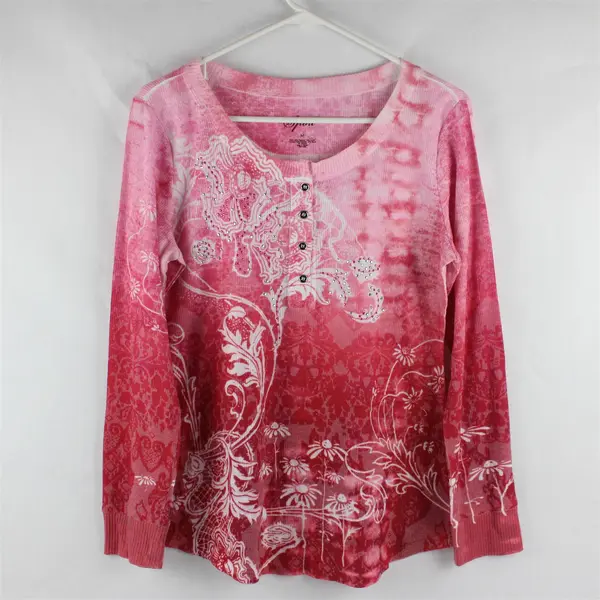 Style Co Sport Pink Beaded Floral Long Sleeve Shirt Polyester/Cotton Women's M