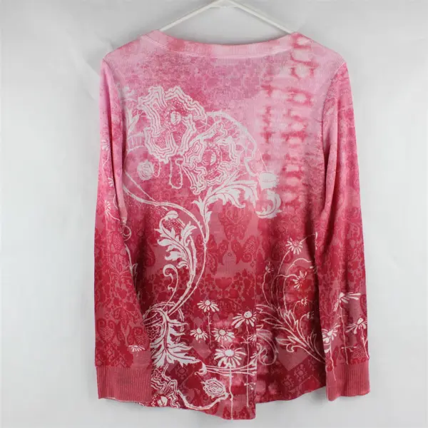Style Co Sport Pink Beaded Floral Long Sleeve Shirt Polyester/Cotton Women's M