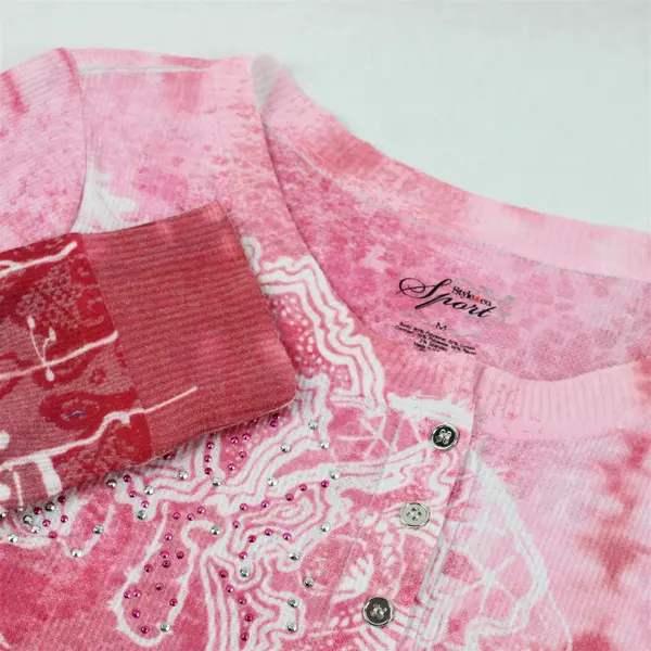 Style Co Sport Pink Beaded Floral Long Sleeve Shirt Polyester/Cotton Women's M