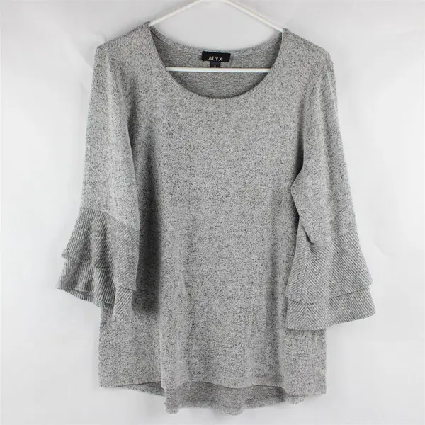 Alyx Brand Gray Speckled Quarter Length Sleeve Blouse Top Women's Size S