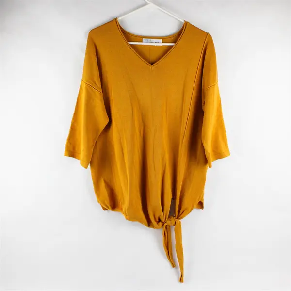 Time & Tru Solid Orange Color Woven Half Length Sleeve Top Women's Size M (8-10)
