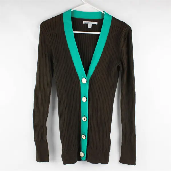 Old Navy Brown & Green Ribbed Button Up Cardigan 100% Cotton Women's Size Medium