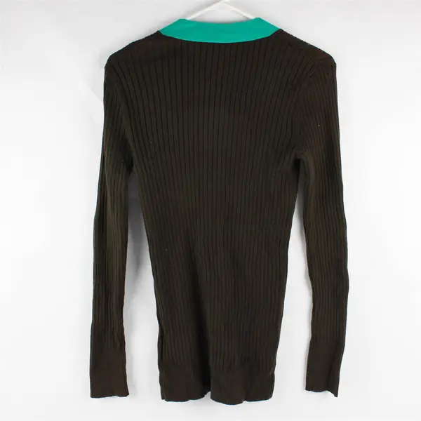 Old Navy Brown & Green Ribbed Button Up Cardigan 100% Cotton Women's Size Medium