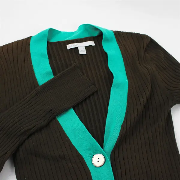 Old Navy Brown & Green Ribbed Button Up Cardigan 100% Cotton Women's Size Medium