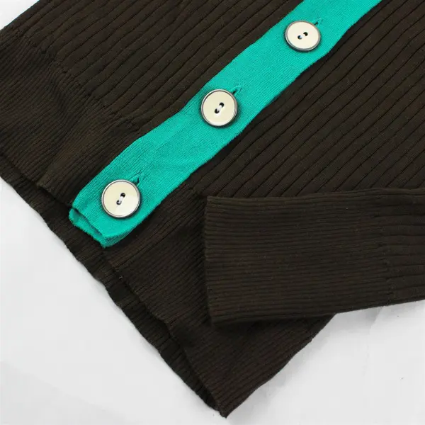 Old Navy Brown & Green Ribbed Button Up Cardigan 100% Cotton Women's Size Medium