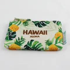 Island Crew Aloha Hawaii Burlap Coin Purse Zip  Pineapple Print Chain Clasp