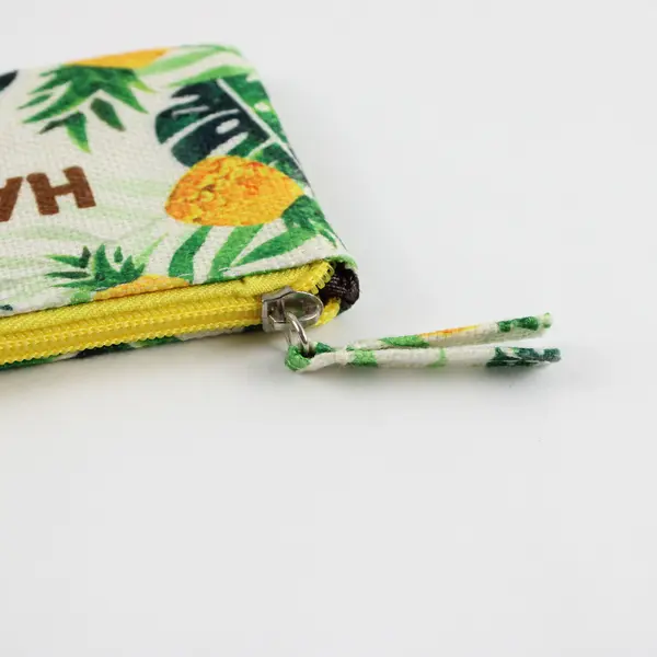 Island Crew Aloha Hawaii Burlap Coin Purse Zip  Pineapple Print Chain Clasp