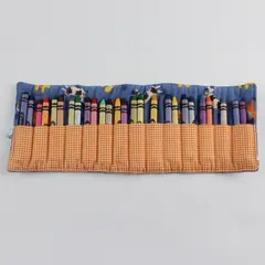 Anonymous Handmade Animals Fabric Crayon Holder Roll Up Organizer w/Crayons