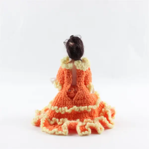 Vintage Hard Plastic Sleepy Eye Doll in Orange & Yellow Crocheted Dress 7" Tall