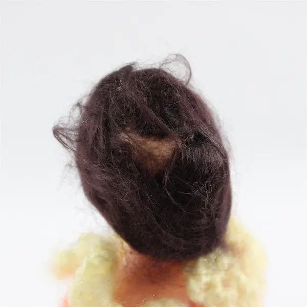 Vintage Hard Plastic Sleepy Eye Doll in Orange & Yellow Crocheted Dress 7" Tall