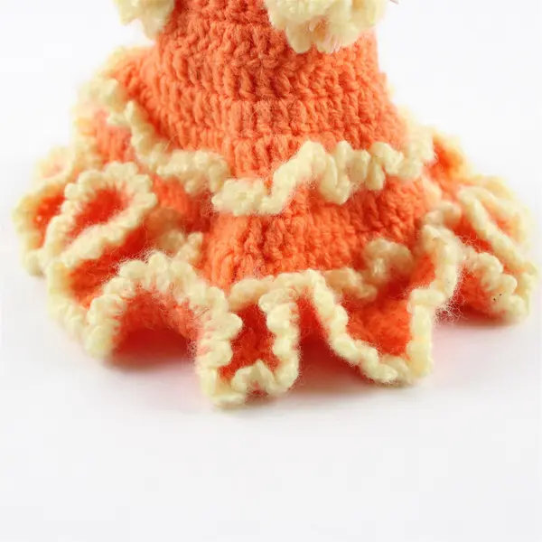 Vintage Hard Plastic Sleepy Eye Doll in Orange & Yellow Crocheted Dress 7" Tall